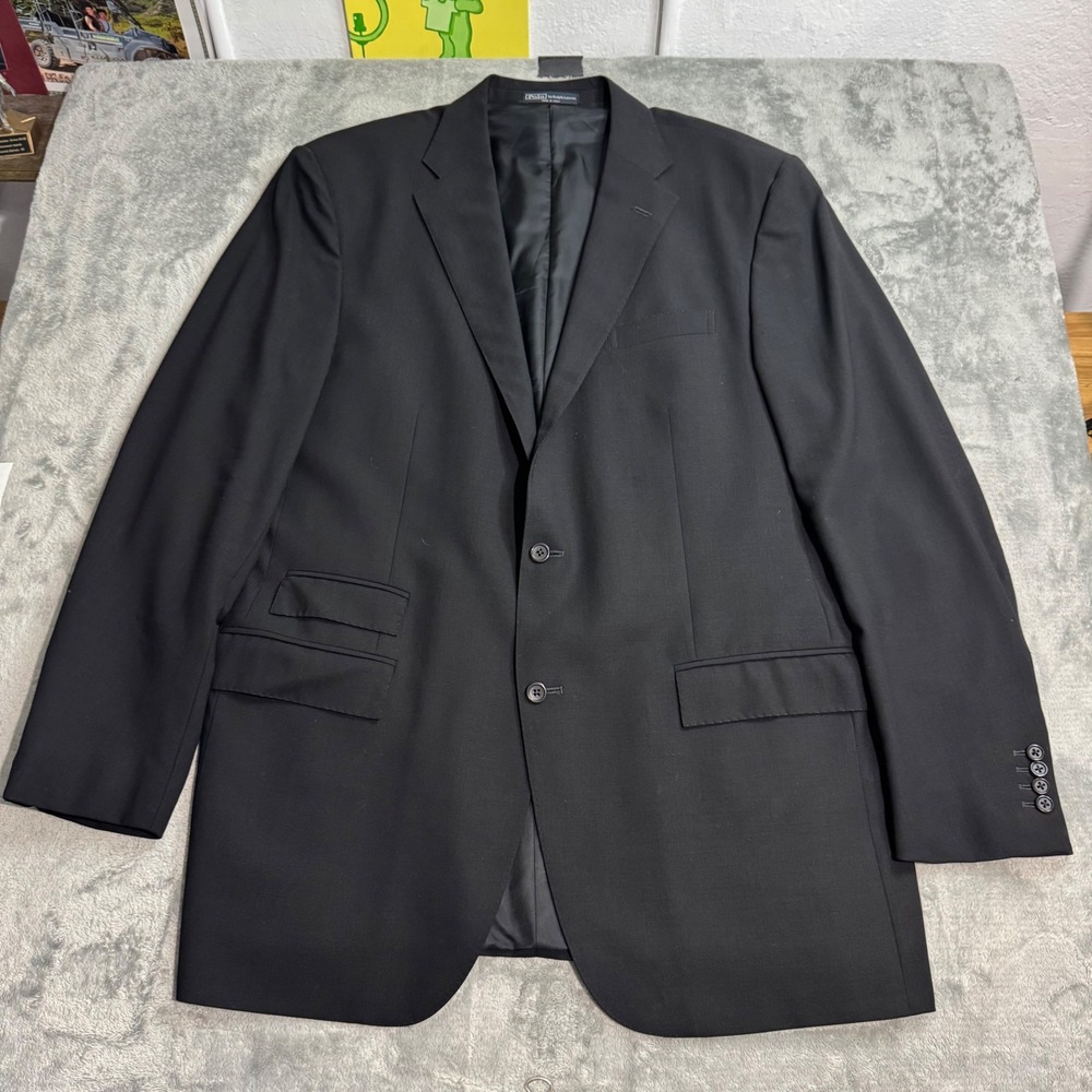 Vintage Polo Ralph Lauren Virgin Wool Blazer Made in Italy Black 48 XL